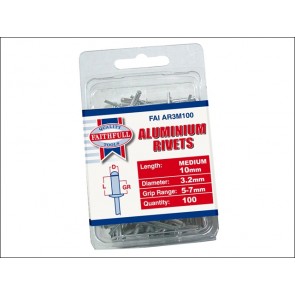 Aluminium Rivets 3mm Medium (Pack of 100)