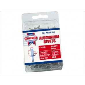 Aluminium Rivets 3mm Short (Pack of 100)