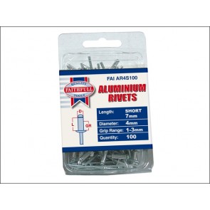 Aluminium Rivets 4mm Short (Pack of 100)