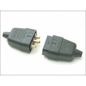 Rubber Plug & Socket 3 Pin - Black 10 Amp