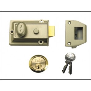 77 Traditional Nightlatch Electo Nickle Brass Brass Cylinder 60mm Backset Boxed