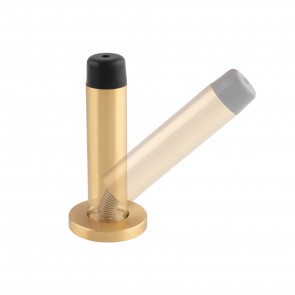 Sprung Wall Mounted Door Stop - 76mm - Satin Brass