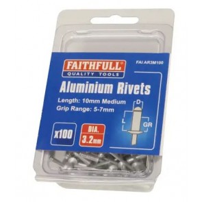 Aluminium Rivets 3.2mm x 10mm Medium Pre-Pack of 100