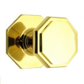 Octagonal Centre Door Knob - Polished Brass