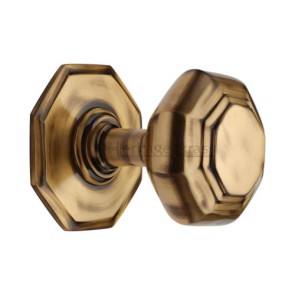 Octagonal Centre Door Knob - Antique Brass