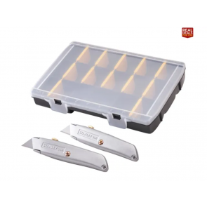 Stanley 99E Trimming Knife Twin Pack with 50 Spare Blades in Organiser
